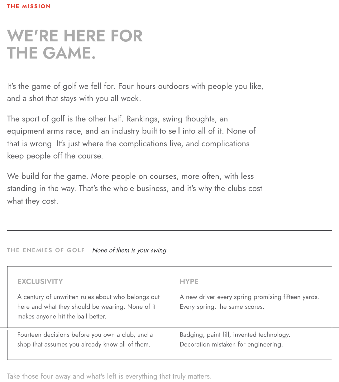 Stix Why Stix page: We're here for the game, and The enemies of golf, starting with exclusivity: a century of unwritten rules about who belongs out here